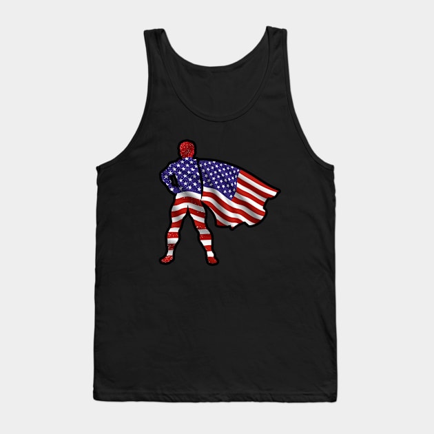 Hero of American Wearing Cape of United States Flag Representing Brave and Hope Tank Top by Mochabonk